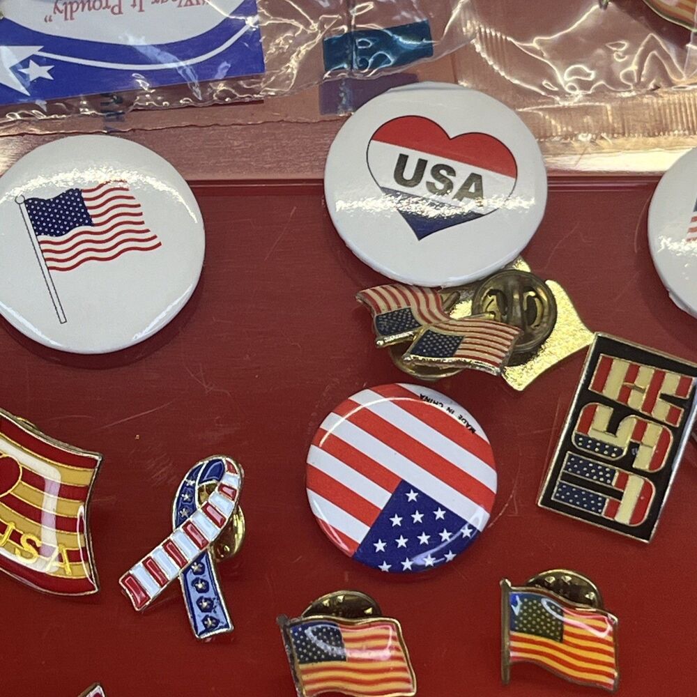 American Flag USA Lapel Hat Pin Vintage Patriotic Red White Blue Bundle lot 31 - Picture 6 of 14